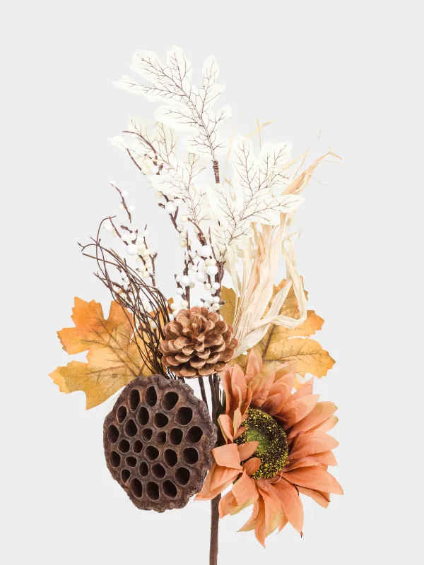 Ветка декоративная, 55 см, пенопласт/полиэстер, Лотос с подсолнухом, Nelumbo decor, image-1