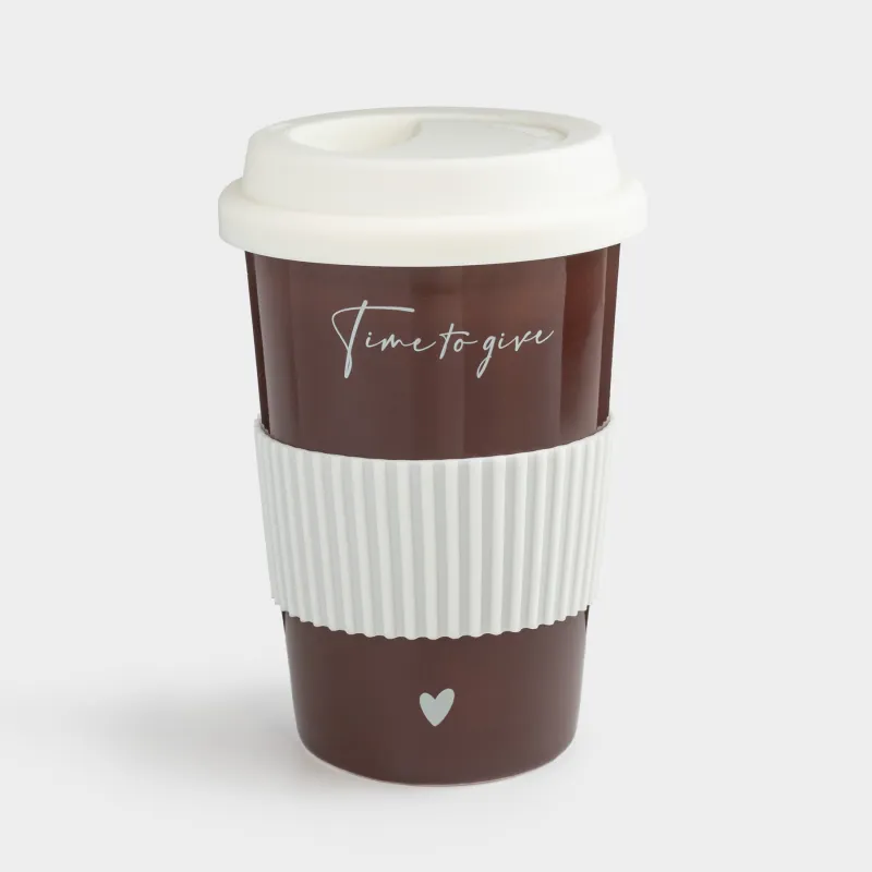 Стакан, 15 см, 430 мл, с крышкой и зарфом, фарфор N/силикон, коричнево-молочный, Magic moments