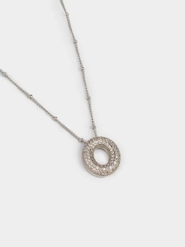 Шынжыр, 49 см, аспасы бар, металл/страздар, күміс, Сақина, Jewelry, image-1