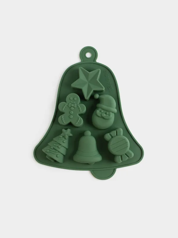 Форма для выпечки кексов, 23х19 см, 6 отд, силикон, зеленая, Колокольчик, Bakery color, image-0