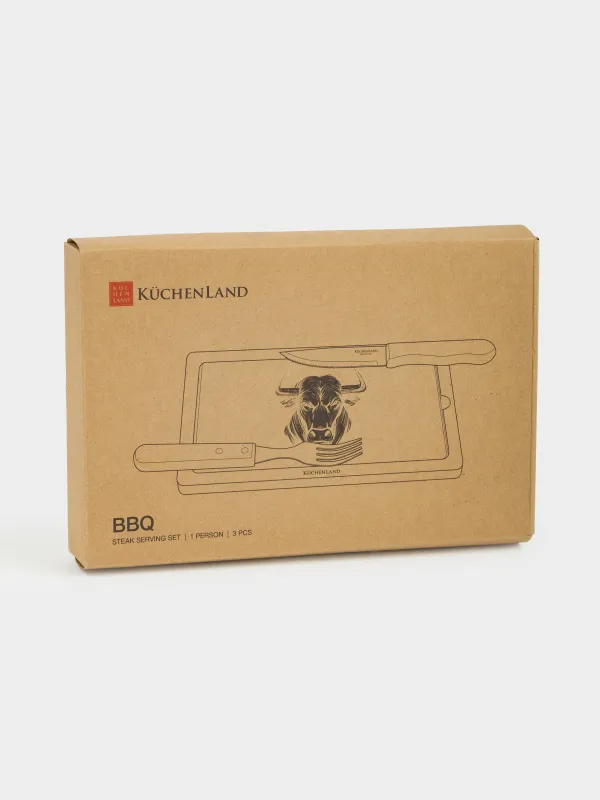 Набор для подачи стейка, 1 перс, 3 пр, сталь/сланец/бамбук, Бык, BBQ, image-6