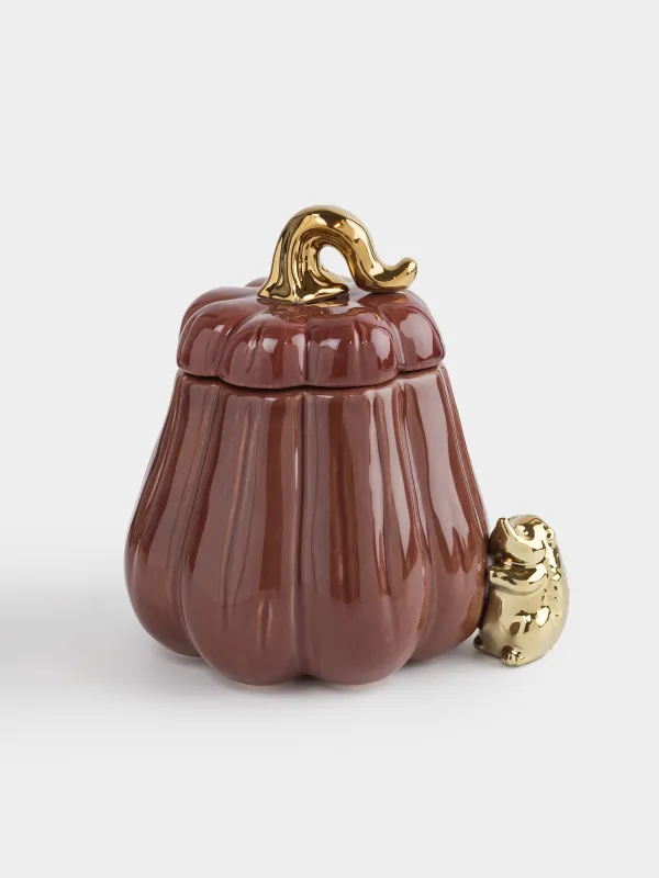 Сақтау ыдысы, 15х16 см, мл, керамика, қою қызыл-алтын, Асқабақтағы кірпі, Colors autumn, image-0