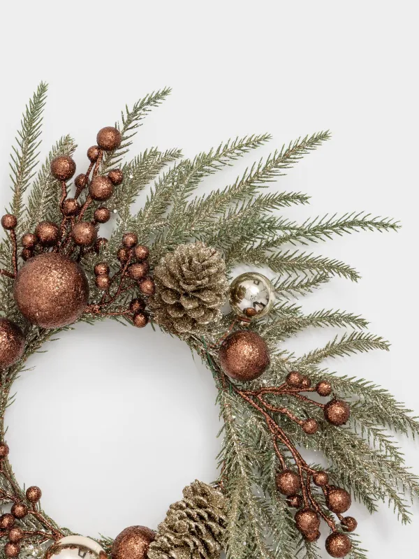 Сәндік гүл шоғы, 17/45 см, пластик/пенопласт, шампан, Қарағай инелері мен жидектер, Conifer champagne, image-1