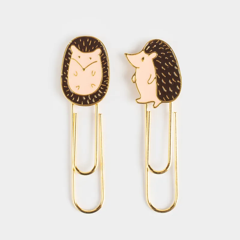 Скрепка канцелярская, 6 см, 2 шт, металл, золотистая, Ежик, Forest animals