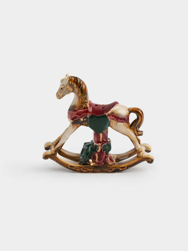 Емкость для соли или перца, 9 см, керамика, Лошадка-качалка с подарками, Christmas miracle classic, image-0