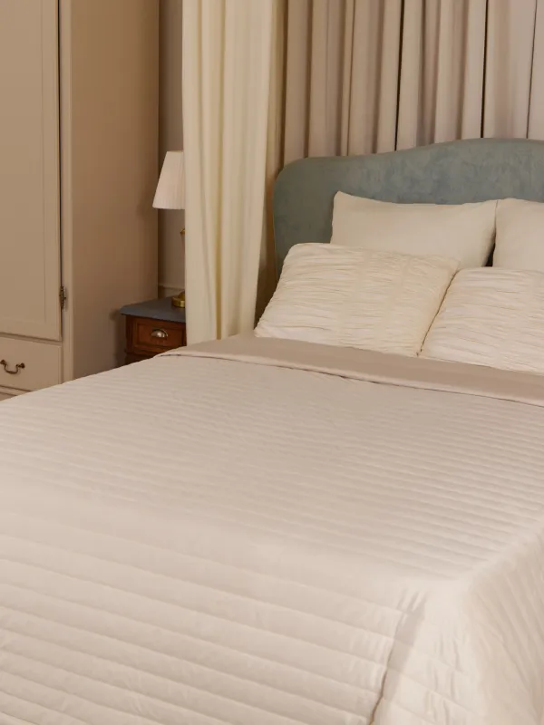 Көрпе, 220х240 см, көрпе, кордюр / микрофибра, бежевый, жолақтар, Stitch velvet, image-2