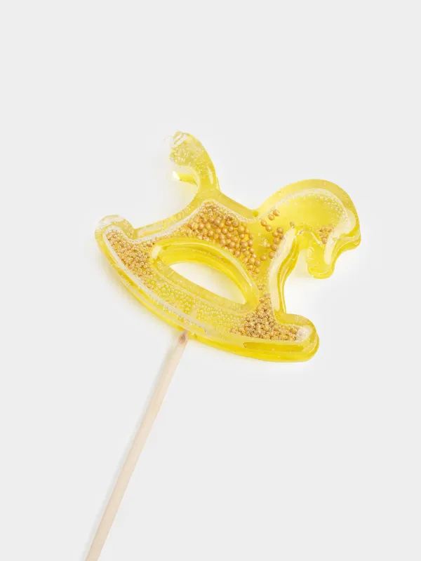 Мұз кәмпит, 40 гр, сылдырмақ, таяқшада, изомальт, сары, Тербелетін ат, Sweet life, image-2