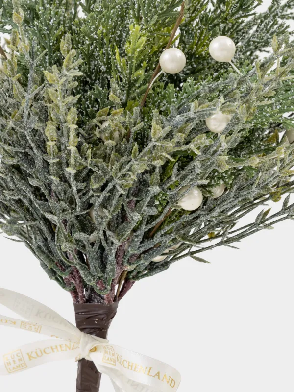 Букет декоративный, 40 см, Хвоя с белым жемчугом, Conifer pearl decor, image-1