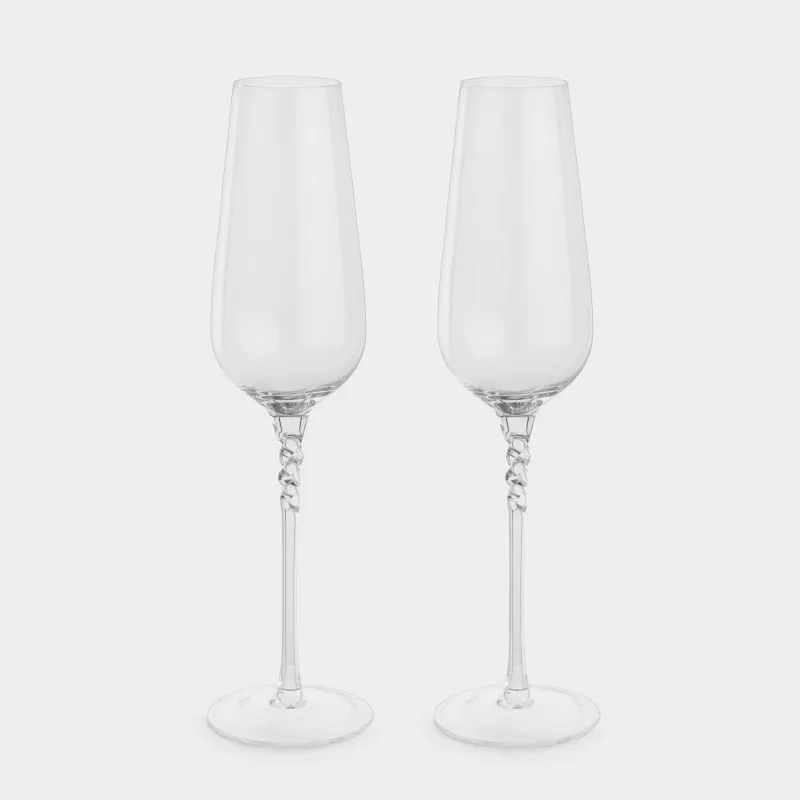 Шампан бокалы, 260 мл, 2 дана, хрусталь шыны, бұралған аяқ, Parma