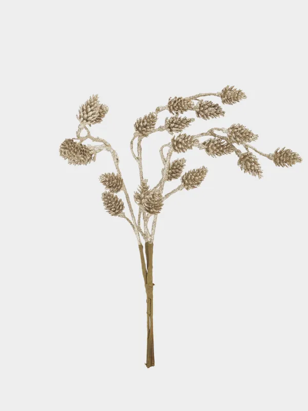 Сәндік бұтақ, 34 см, пластик/қағаз, Алтын түсті шырша бүршіктері, Conifer delice, image-0