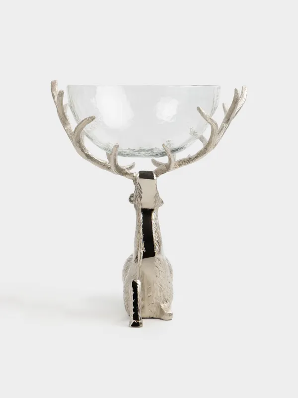 Жеміс вазасы, 26х38 см, аяқты, шыны/металл, күміс, Бұғы, Arctic deer, image-3