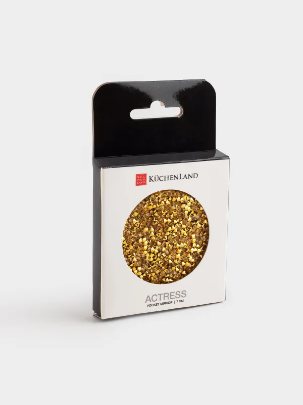 Қалта айнасы, 7 см, екі жақты, болат, алтын түстес, Жылтыр, Actress, image-4