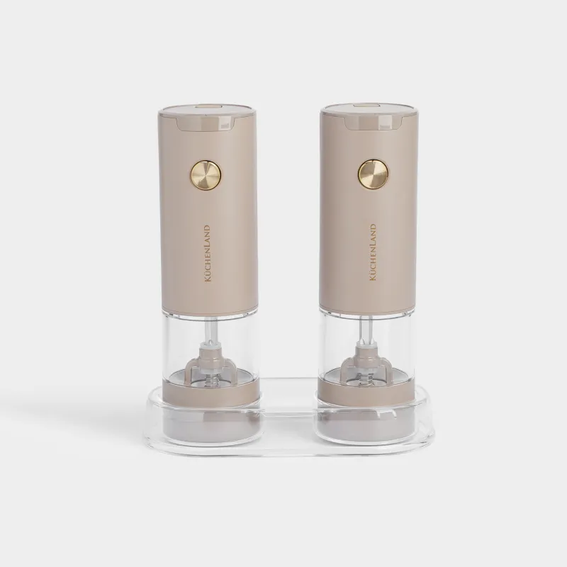 Мельница для специй, 18 см, 2 шт, электрическая, пластик, LED W, бежевая, Liberica light