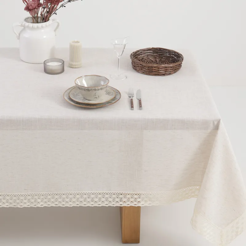 Дастархан, 160х160 см, шілтерлі, полиэстер/зығыр/мақта, сарғылт-қоңыр, Natural framed