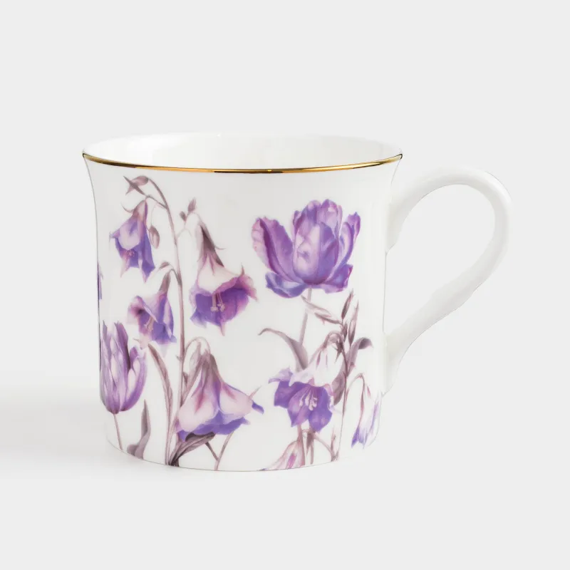Кружка, 330 мл, фарфор F, с золотистым кантом, Лиловые цветы, Bloome, image-0