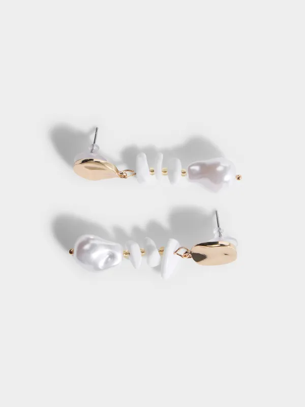Пусет сырғалары, 6 см, 2 дана, болат/пластик/қабыршақ, алтын түстес, Jewelry seaside, image-2