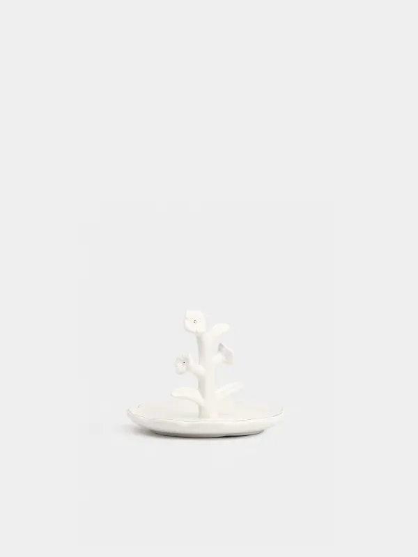 Зергерлік бұйымдарға арналған ұстағыш, 13х10 см, керамика, сүт және алтын түстес, Гүлдер, Bloome, image-0