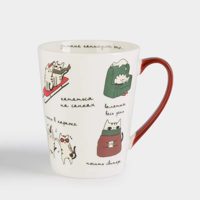 Саптыаяқ, 420 мл, фарфор N, ақ-қызыл, Демалыстағы мысықтар, Cat