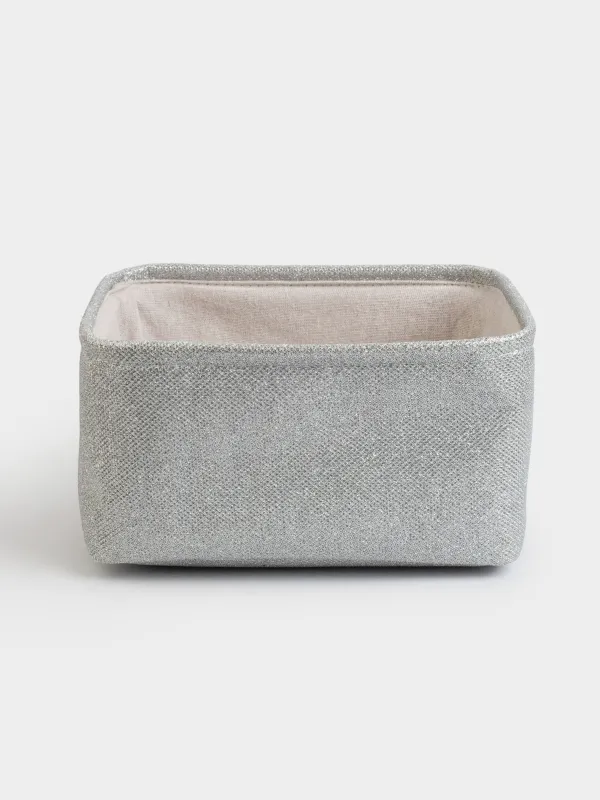 Сақтау себеті, 29x19x12 см, тұтқалары бар, полиэстер, тікбұрыш, күміс, Ideally, image-0