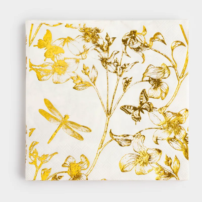 Салфетки бумажные, 33х33 см, 20 шт, квадратные, белые, Цветы, Flower garden