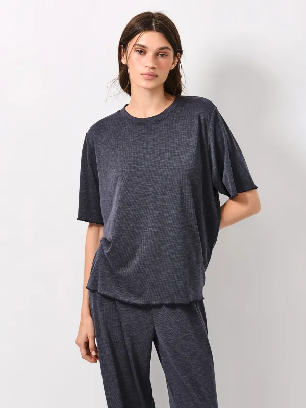 Әйелдер футболкасы, өлшемі L, модал/полиэстер, қою сұр, Savina, image-0