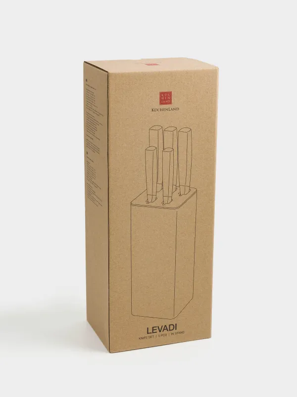 Пышақтар жинағы, 5 зат, тұғырда, болат/пластик, сарғылт-қоңыр, Levadi, image-6