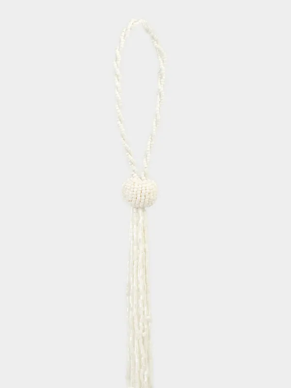 Игрушка елочная, 16 см, с кисточкой, бисер, белая, Шар, Ball tassel, image-1