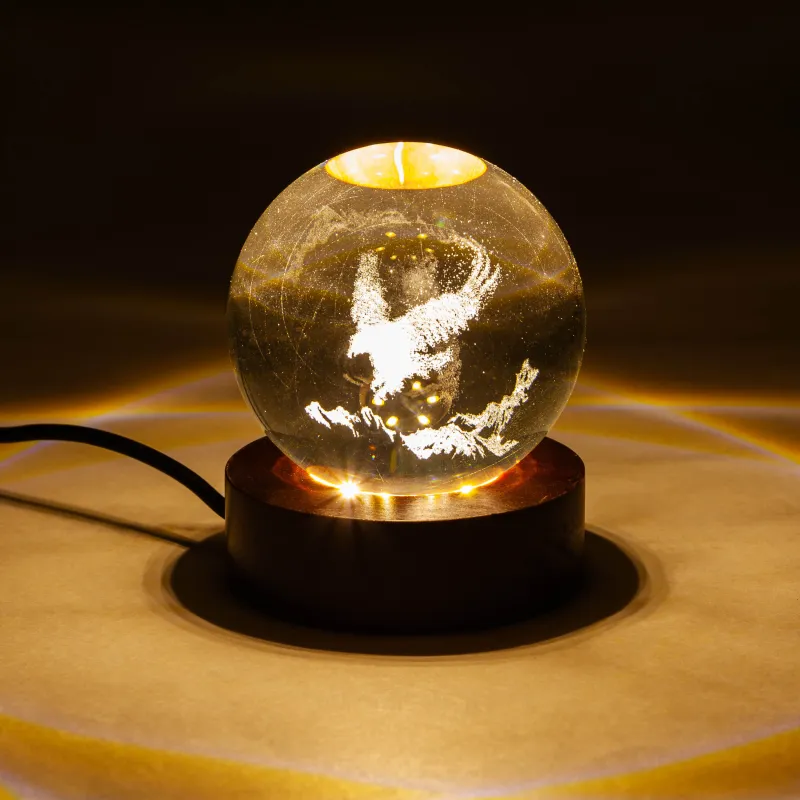 Сәндік шам, 7 см, жарықтандырылған, шыны/ағаш, Бүркіт, Illumination, image-0