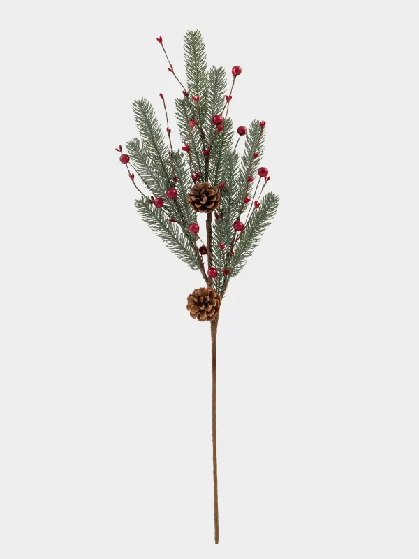 Сәндік бұтақ, 80 см, пластик/пенопласт, Қызыл жидектер мен қылқан инелер, Red berry, image-0