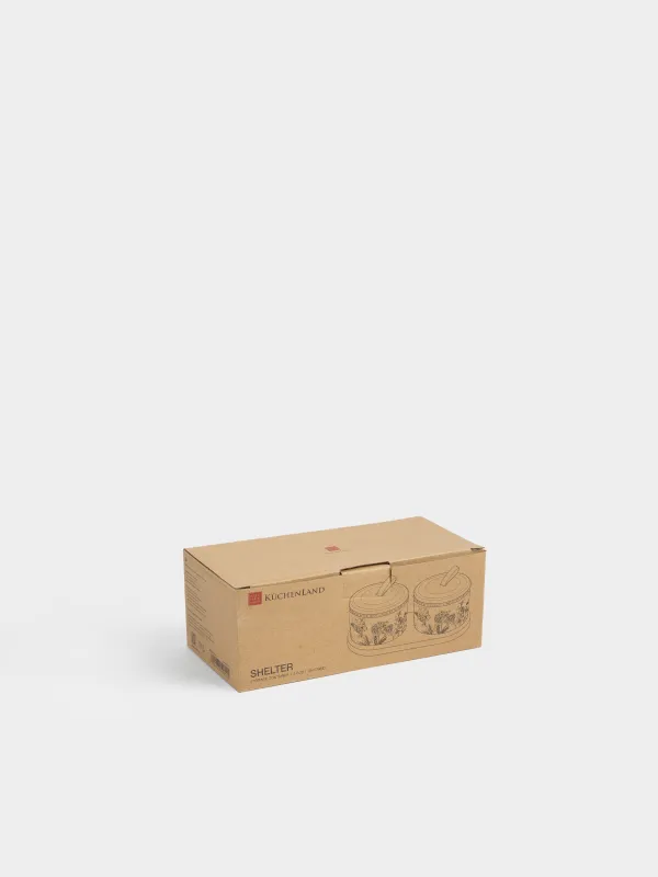 Сақтау ыдысы, 9х7 см, 200 мл, 2 дана, тұғырда, керамика/бамбук, сүт түстес, Shelter, image-5