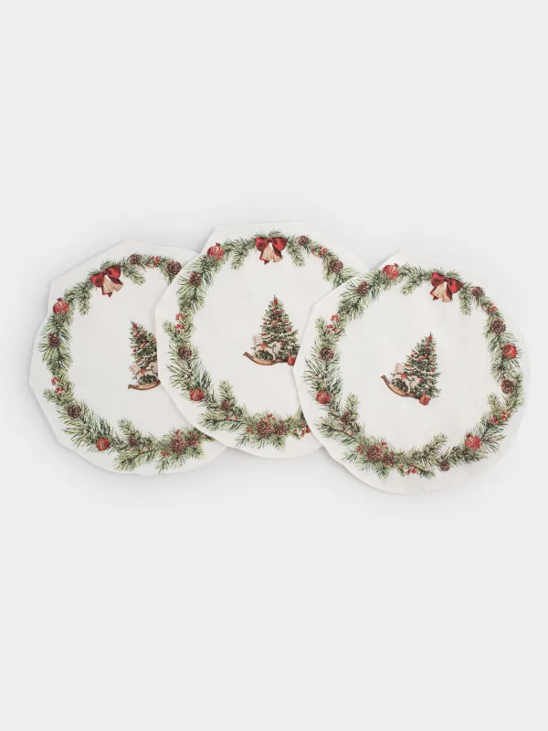 Салфетки бумажные, 30х29 см, 20 шт, фигурные, белые, Венок с бантами, Christmas miracle classic, image-2