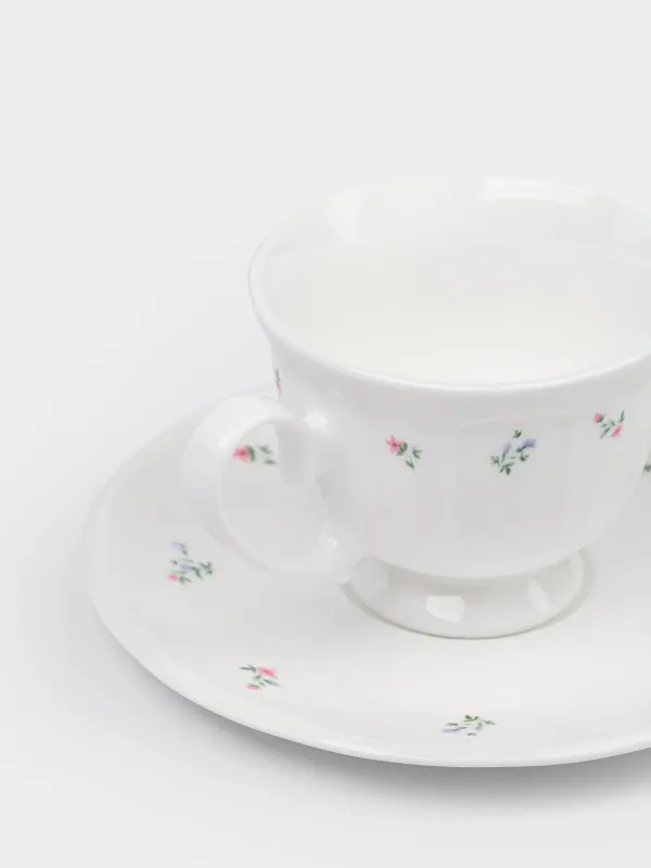 Шай жұбы, 2 адам, 4 зат, 180 мл, фарфор N, ақ, Нәзік гүлдер, El floria, image-4