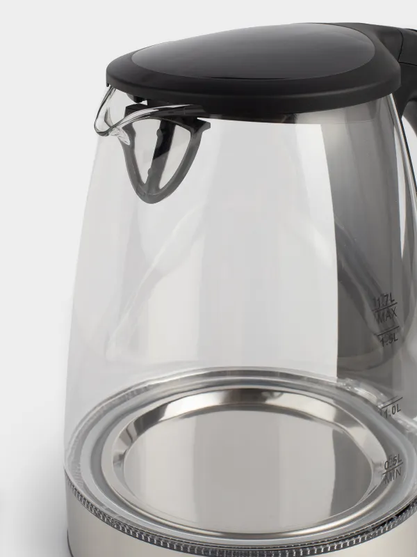 Электр шәйнегі, 1,7 л, 1850-2200 Вт, шыны, қара, Progress plus, image-3