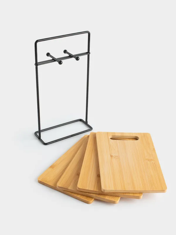 Кесу тақтасы,, 22х14 см, 4 дана, тұғырда, бамбук/болат, тікбұрышты, Bamboo, image-1