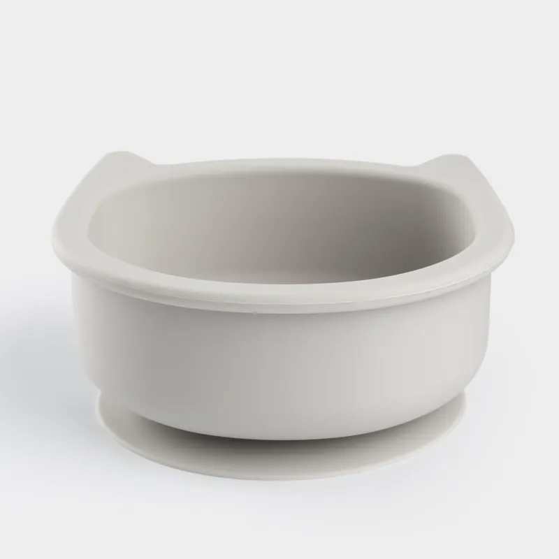 Тарелка суповая, детская, 13х5 см, на присоске, силикон, серая, Кот, Kiddy