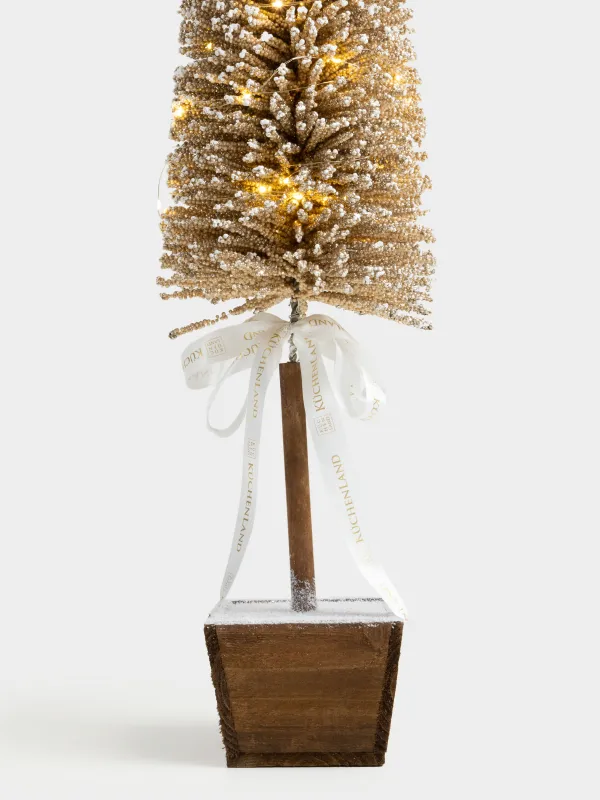 Жасанды шырша, 1,2 м, жарықтандырылған, құмырада, пластик/ағаш, шампан, Frosty sparks, image-3