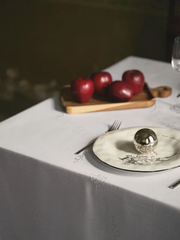 Дастархан, 160х160 см, полиэстер, желбіршектері бар, ақ, Гүлді бұтақтар, Wavy branches, image-8