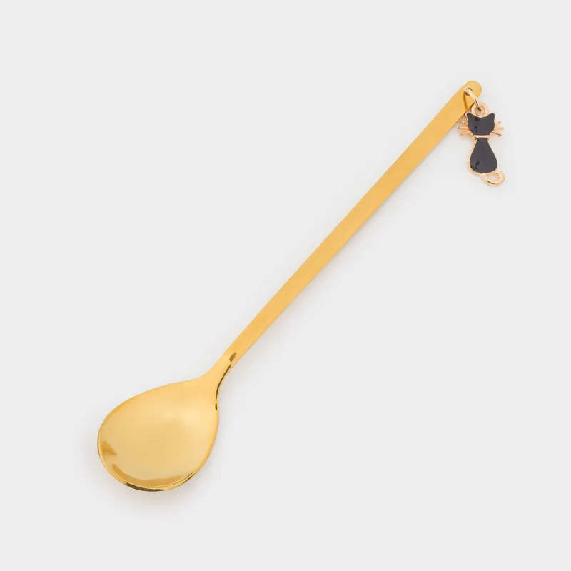 Ложка десертная, 14 см, 2 шт, сталь, золотистая, Коты, Cat, image-1