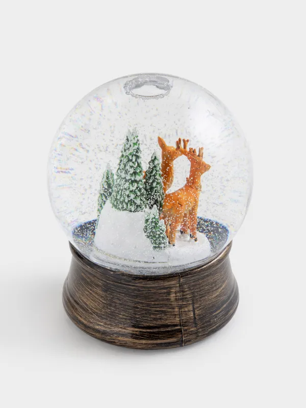 Снежный фонарь, 15 см, с подсветкой, пластик, бронзовый, Олени в лесу, Bronze style, image-4