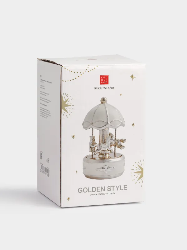 Мүсінше, музыкалық, 16 см, жарықтандырылған, керамика, ақ және алтын түстес, Карусель, Golden style, image-5