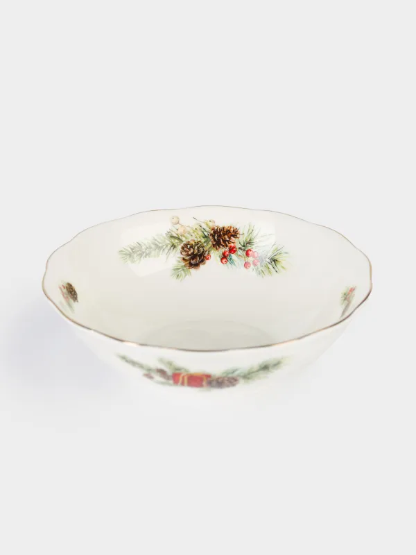 Салатник, 16х5 см, 460 мл, фарфор F, белый, Подарок и еловые ветви, Christmas miracle classic, image-1