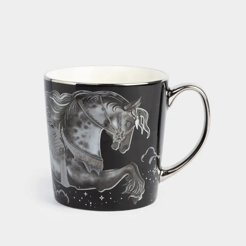 Кружка, 500 мл, фарфор N, черно-серебристая, Лошадь, Horse silver