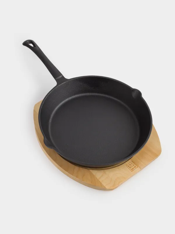 Сковорода, 25 см, на подставке, чугун/дерево, круглая, черная, Authentic, image-3