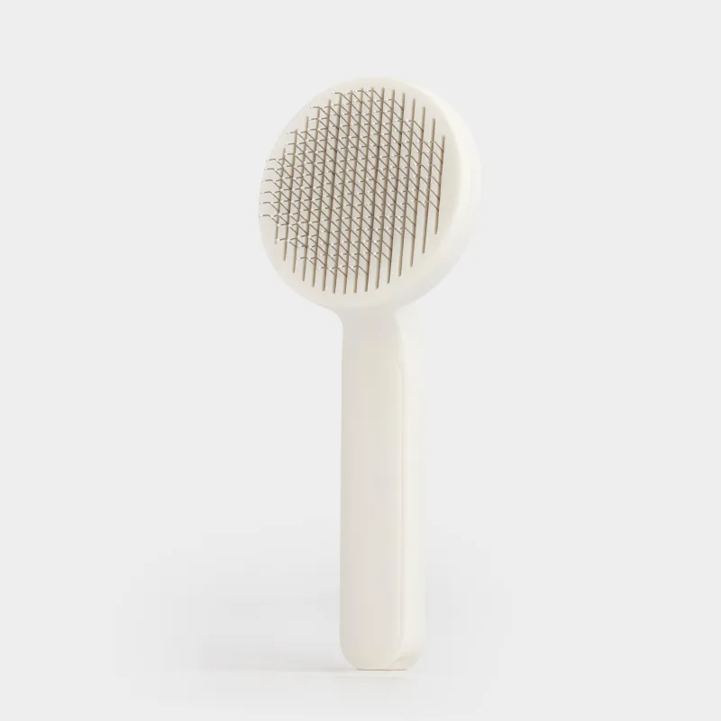 Жануарлардың жүніне арналған тарақ, 18 см, өзін-өзі тазартатын, пластик/Болат, АҚ және сұр, құлақ, үй жануарлары