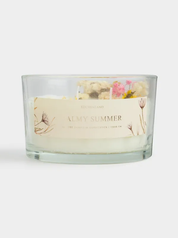 Свеча ароматическая, 8 см, три фитиля, в подсвечнике, с сухоцветами, Honeysuckle, Balmy summer, image-4