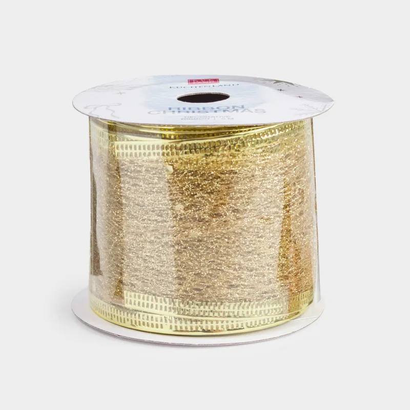 Сәндік таспа, 5 м, иілімді, полиэстер, шампан, Жылтырақтары бар өрмекші торы, Ribbon christmas