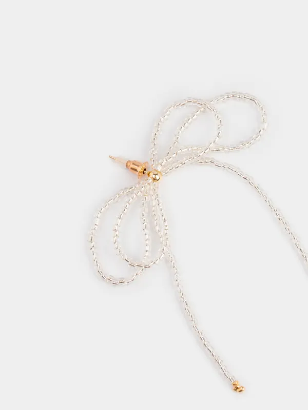 Серьги, 6 см, 2 шт, стекло/металл, белые, Бантик, Pearl, image-1