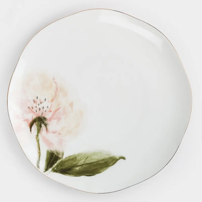 Түскі ас тәрелкесі, 27 см, фарфор F, ақ, алтын жиегі бар, Гүл, Peony gold, image-0