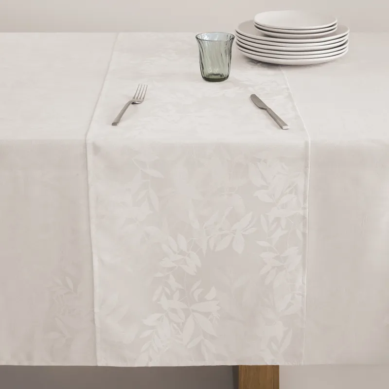 Үстел төсеніші, 40х160 см, жаккард, полиэстер, сүт түстес, Бұтақтар, Patterned branches