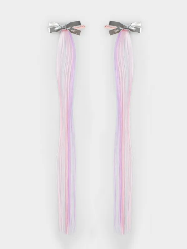 Заколка для волос, 48 см, 2 шт, детская, с прядями, полиуретан/металл, Бант, Hairstyle, image-0